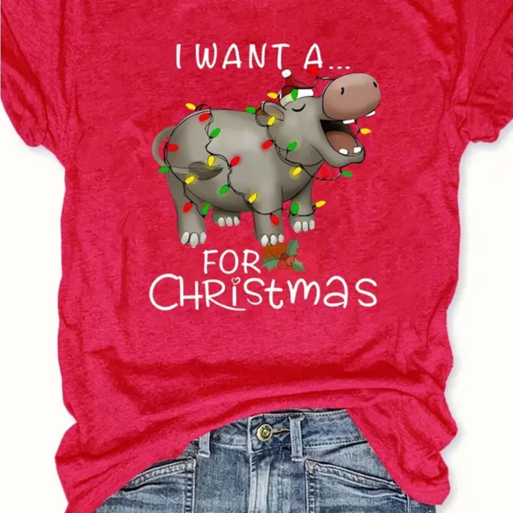 I Want a Hippo for Christmas Red Christmas Hippo Shirt